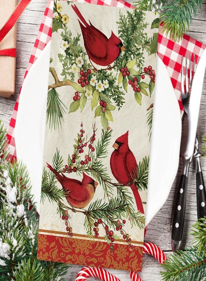 JarThenaAMCS مناديل ورقية للضيوف من JarThenaAMCS، 80 قطعة، بتصميم طائر الكاردينال العتيق، مزينة بالتوت، مثالية للاستخدام في الحمام، مناسبة لفصل الشتاء وعيد الميلاد، للاستخدام مرة واحدة، ومناسبة لمستلزمات الحفلات المنزلية. - Image 3